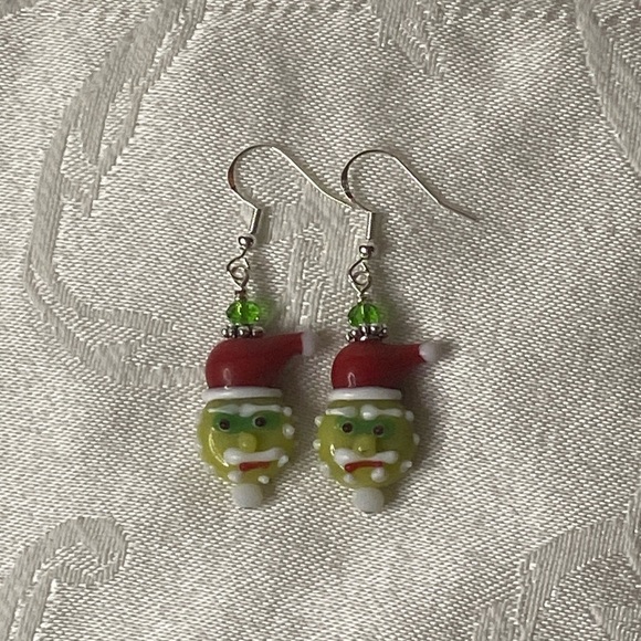 Handmade Sterling Silver “The Grinch” Earrings - Picture 2 of 3